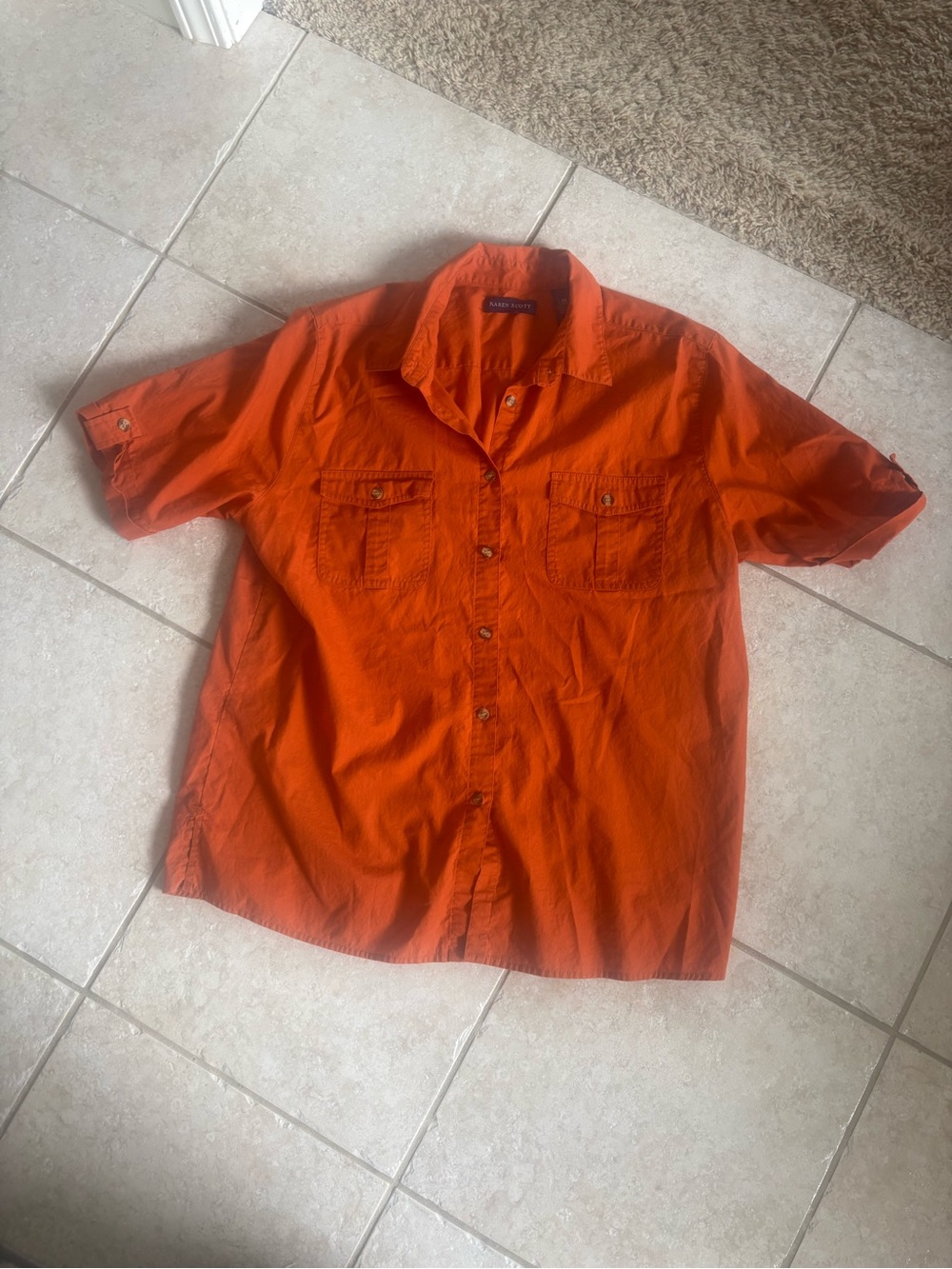 Karen Scott Bright Orange Cotton Button-Up Shirt